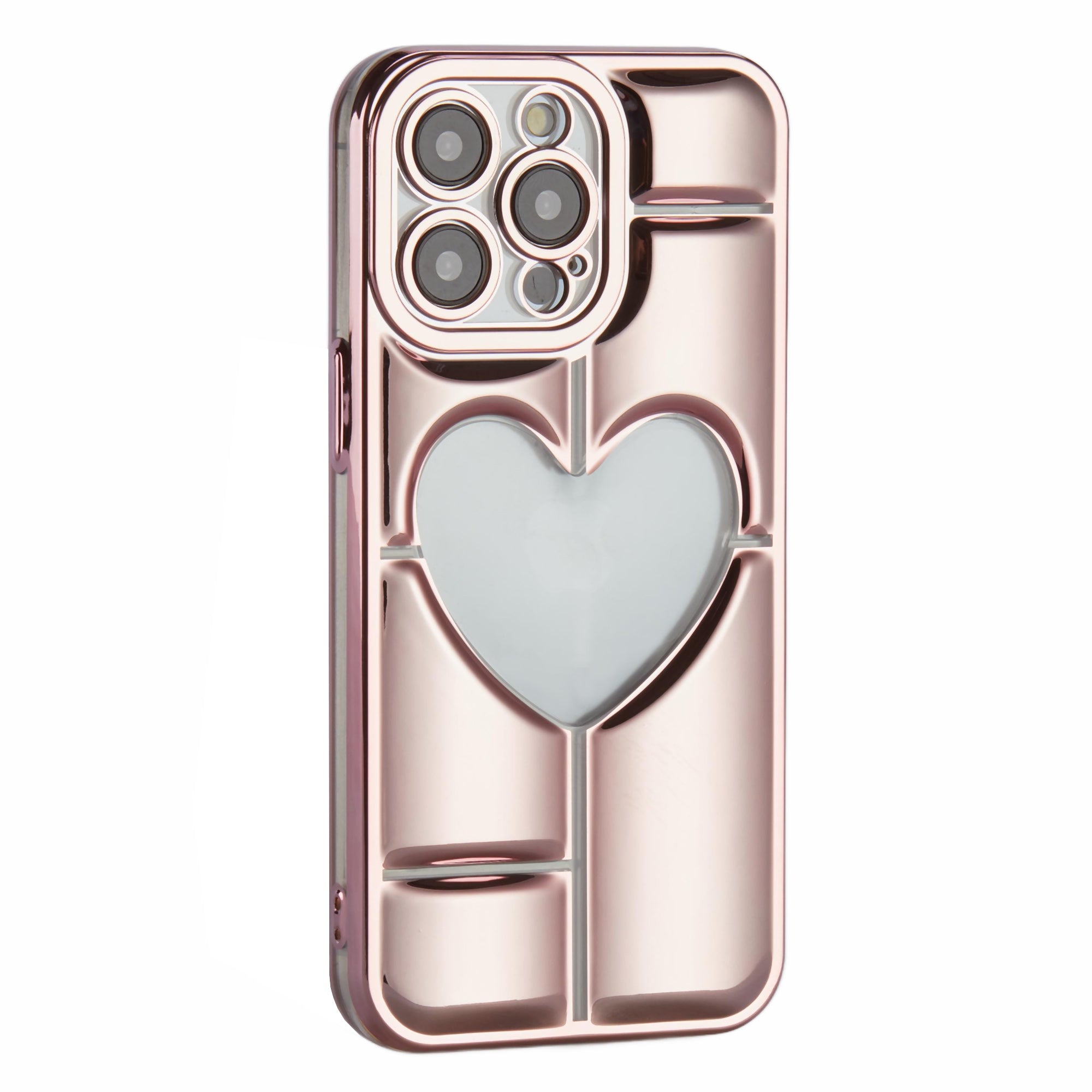 MNS Series for iPhone 14 Pro TPU Case Electroplating Phone Cover Clear 3D Heart Shape - Silver MNS Series for iPhone 14 Pro TPU Case Electroplating Phone Cover Clear 3D Heart Shape - Silver
